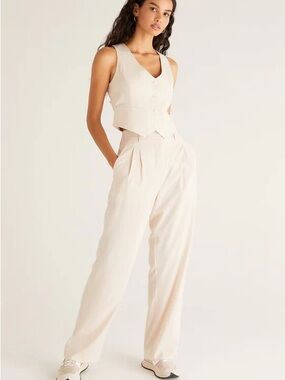 Z Supply NWT Lucy Twill Pant in Cream size Small Tailored High Waisted Trousers